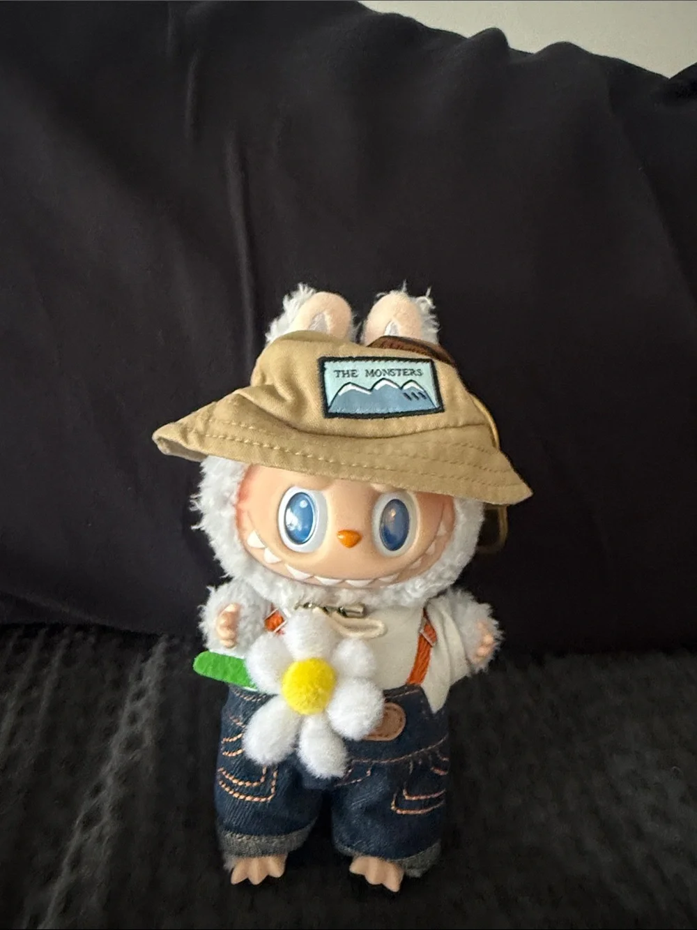 POP MART LABUBU - White Plush Character Doll with Khaki Hat and Daisy Accessory